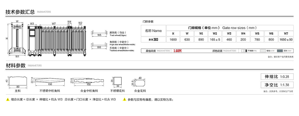 303梟龍系列電動伸縮門參數(shù)